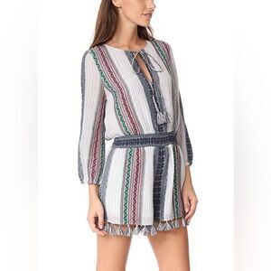 Alice + Olivia Nance Embroidered Romper Tassel Striped Cotton Size 8